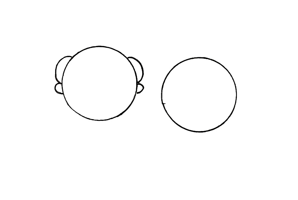 步骤2：再画出老爷爷的耳朵和头发。