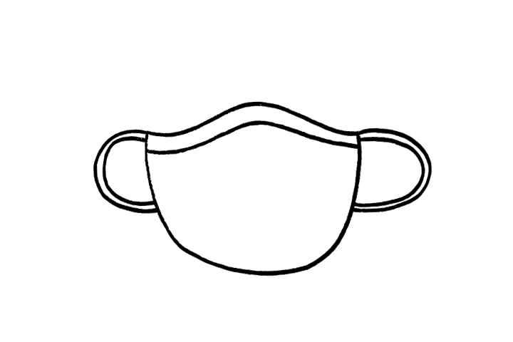 步骤2：补充口罩上部边缘的线条，并在两侧画上挂耳朵的细线，口罩的基本形状就画出来了。