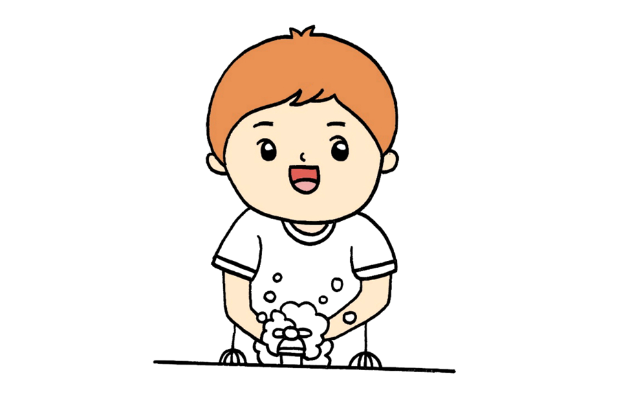 步骤4：现在可以开始涂色啦，先给人物的头发涂上橘黄色，面部和手臂涂肤色，嘴巴涂红色。