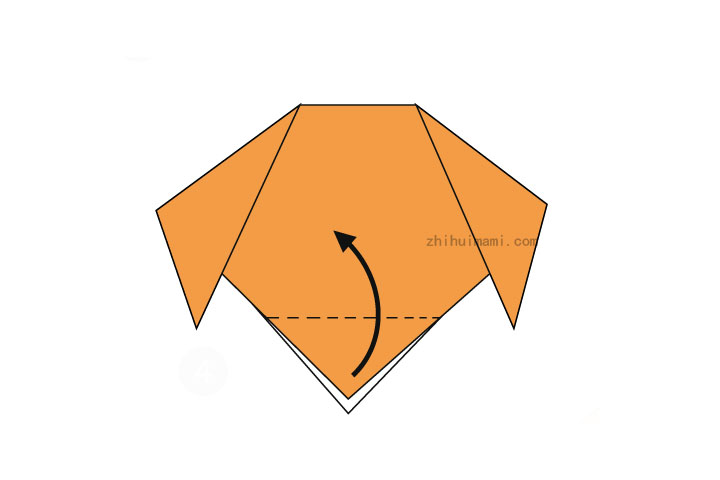 步骤4：将第一层沿虚线向上折。