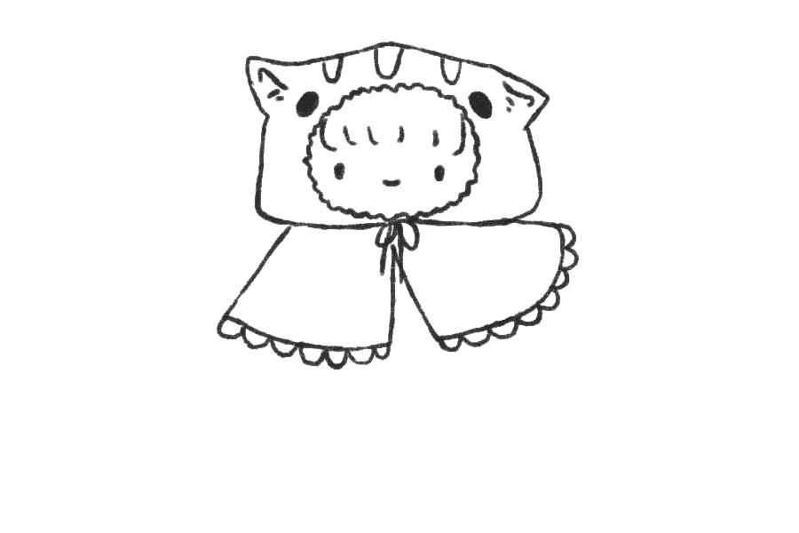 穿小猫雨衣的小朋友简笔画-图4