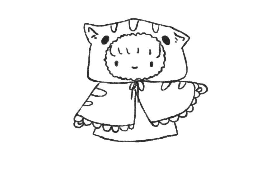 穿小猫雨衣的小朋友简笔画-图5