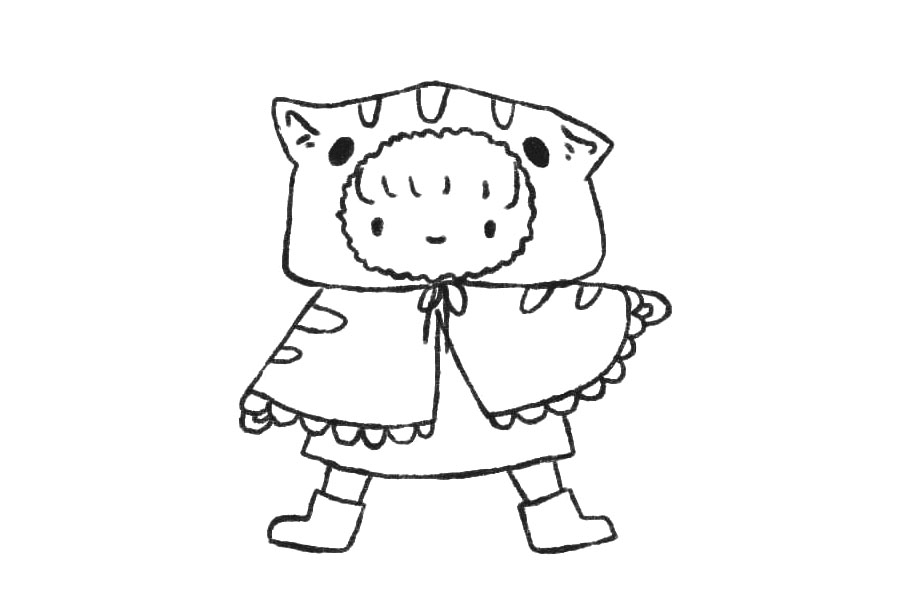 穿小猫雨衣的小朋友简笔画-图7