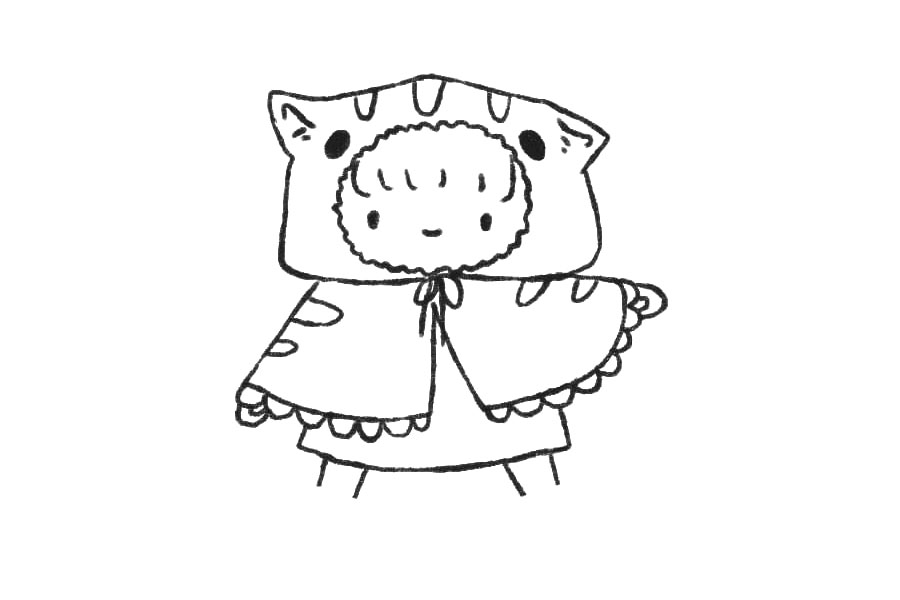 穿小猫雨衣的小朋友简笔画-图6