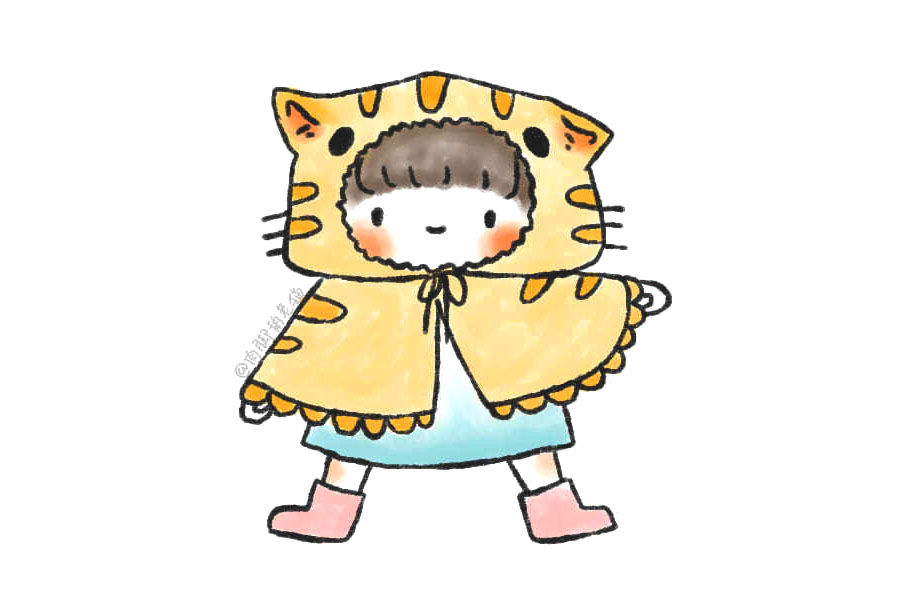 穿小猫雨衣的小朋友简笔画