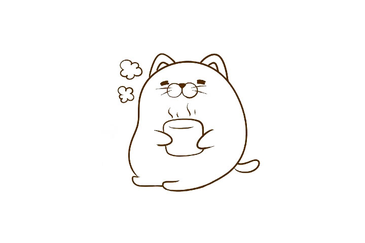 小猫惬意喝茶简笔画-图3