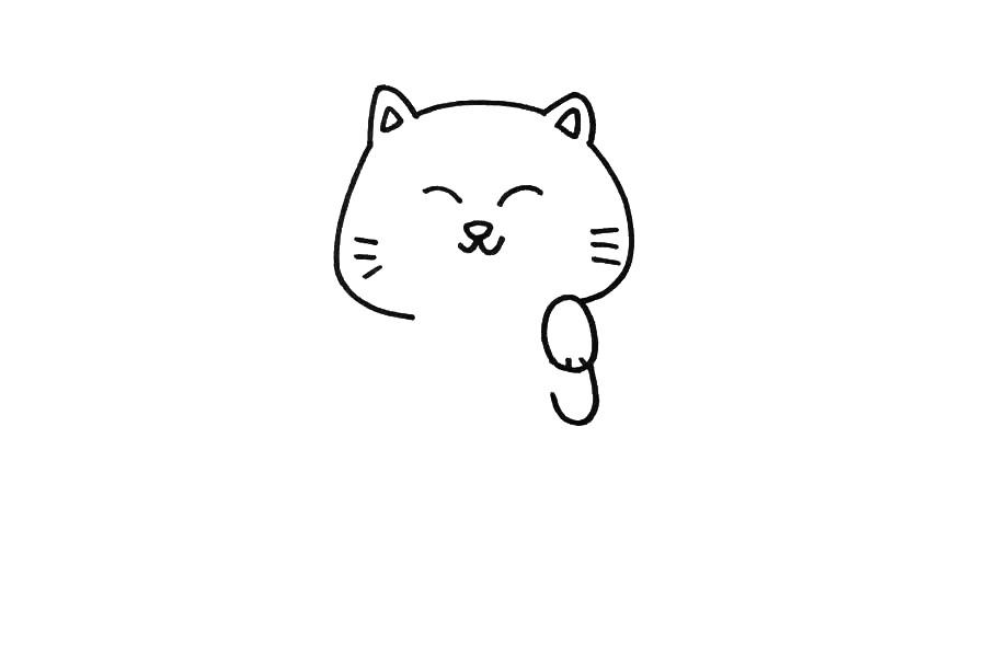 步骤3：第三步，画招财小手，一般招财猫举左手表示招福，举右手表则寓意招财，两只手同时举起，就表示财和福一起到来的意思。