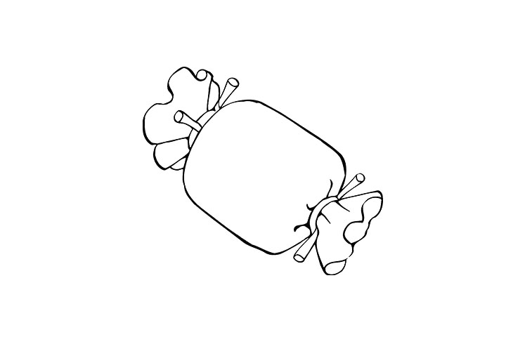 步骤4：被绑的位置会有褶皱，画出一条条褶皱，糖果看起来更加真实了。