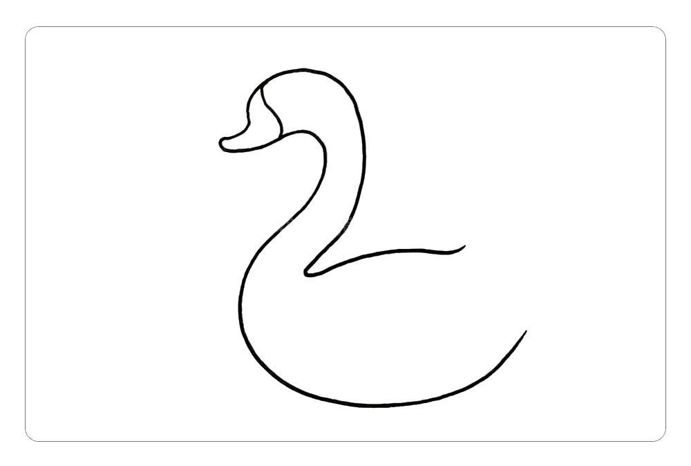 步骤3：在两个数字2的前端画一条S曲线，将它们连接起来，然后简单加一下鹅的嘴巴，头部就画好啦