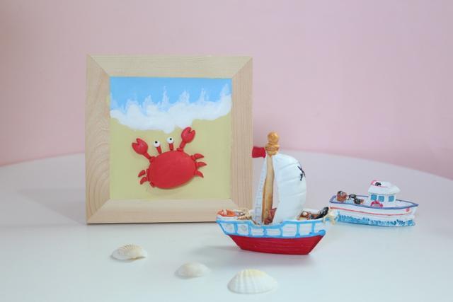 儿童DIY粘土教程 螃蟹粘土画