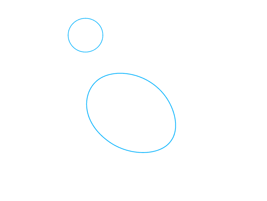 步骤1：首先画一个小圆圈和一个大椭圆。圆圈将形成火鸡的头部，而椭圆形将形成翅膀。