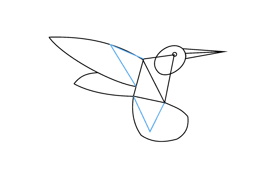 步骤8：在上翅膀上绘制一个V形，在下机体上绘制另一个。