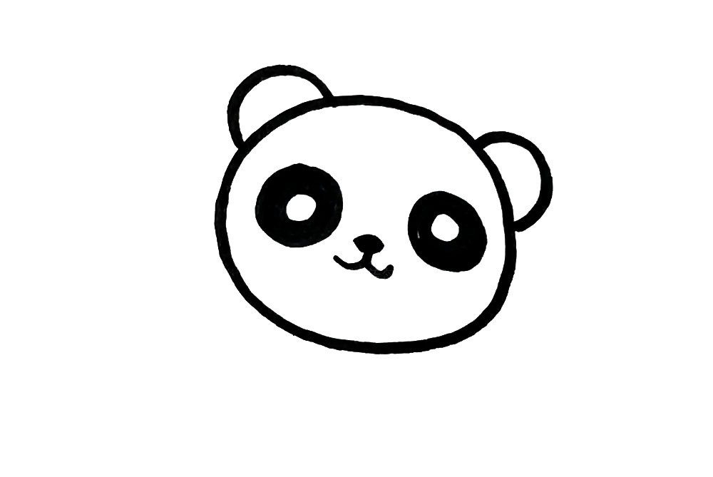 步骤4：简单画上鼻子和嘴巴，熊猫的五官就画好啦。