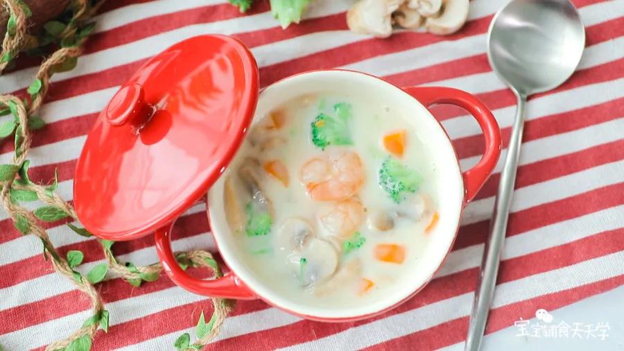 鲜虾蘑菇芝士浓汤