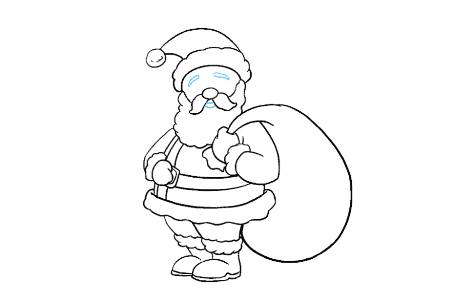 步骤18：在小胡子的各个部分之间绘制两条曲线以指示嘴巴，并使用两条曲线绘制每个眉毛。