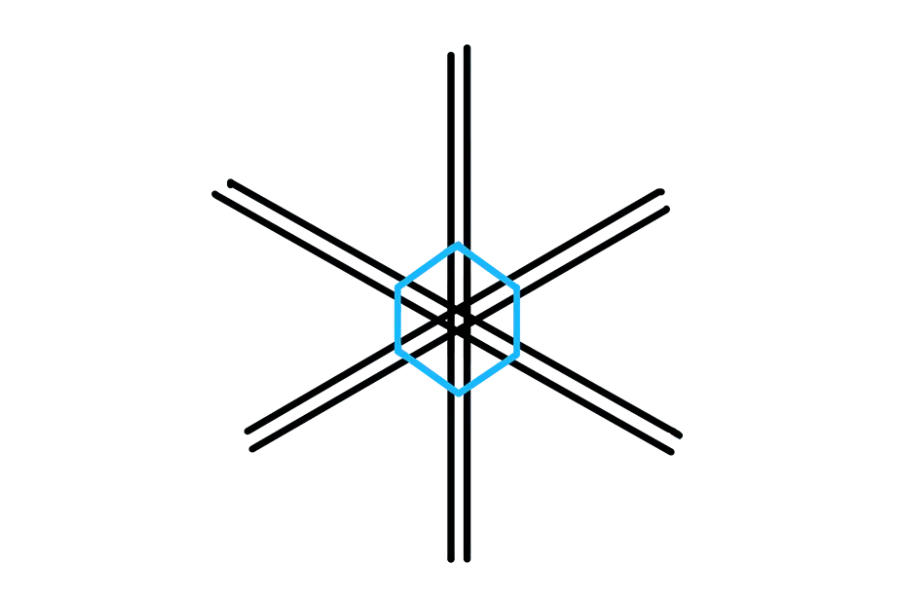 步骤4：使用六条直线在雪花的中间绘制一个小六边形。