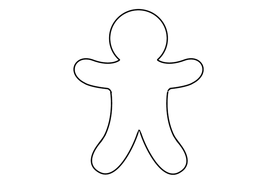 步骤6：从头部抹去指南线，您将得到一个干净的姜饼人轮廓。