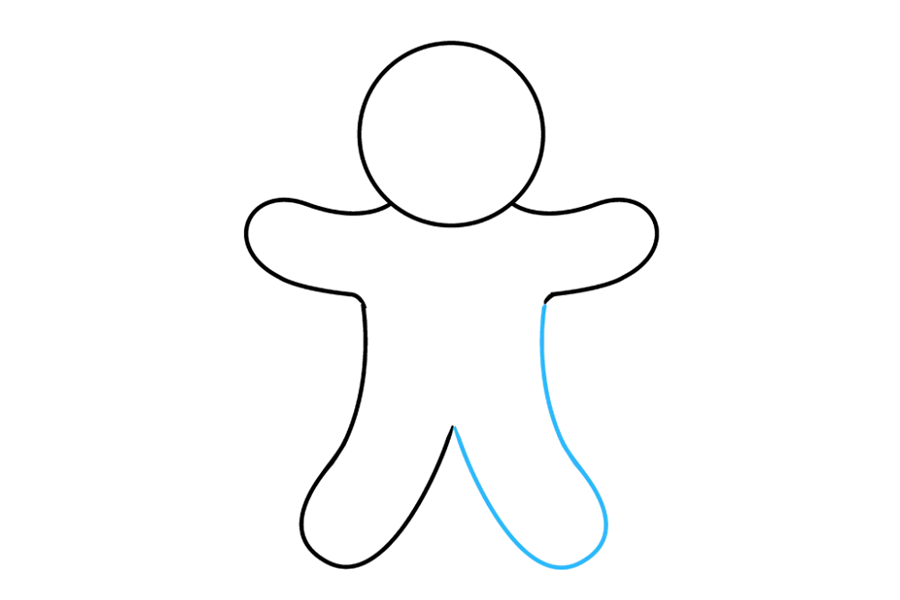 步骤5：在另一侧，画出另一条长的曲线，形成另一条腿。