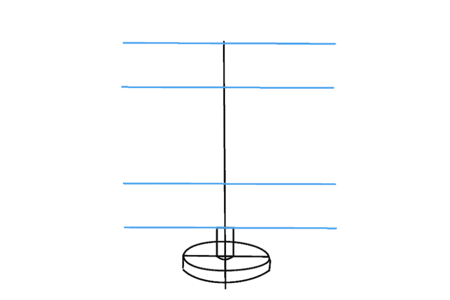 步骤6：画出与垂直线交叉的四个水平线。