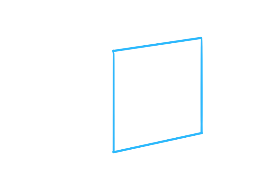 步骤1：首先画一个倾斜的正方形。顶线和底线应平行和对角线，两边完全垂直。这将使您的礼物具有三维外观。
