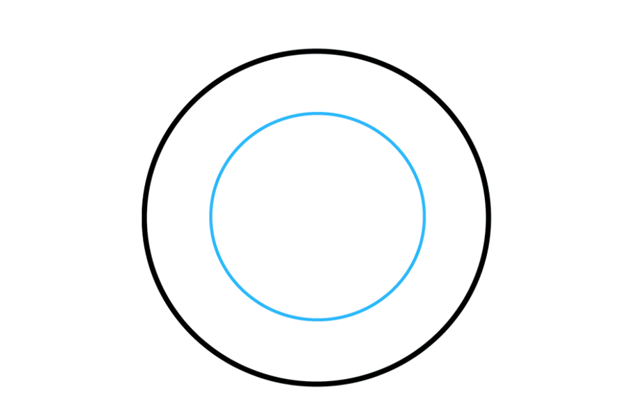 步骤2：在第一个圆圈内画一个较小的圆圈。这勾勒了花圈的内部边缘。