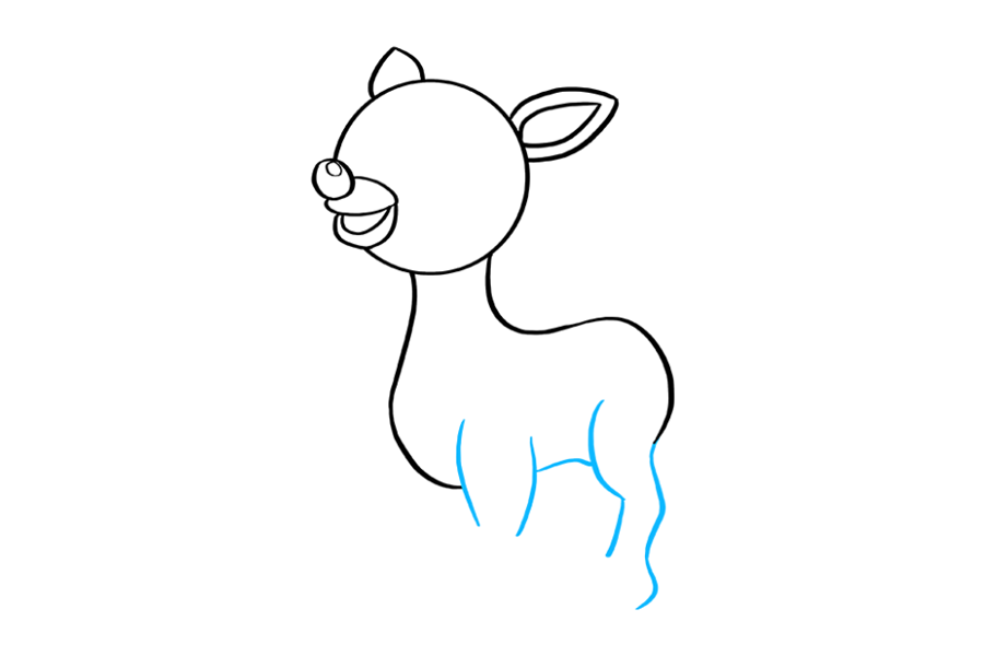 步骤6：用成对的曲线开始勾勒鲁道夫的腿。使用曲线将它们连接起来，勾勒出腹部轮廓。