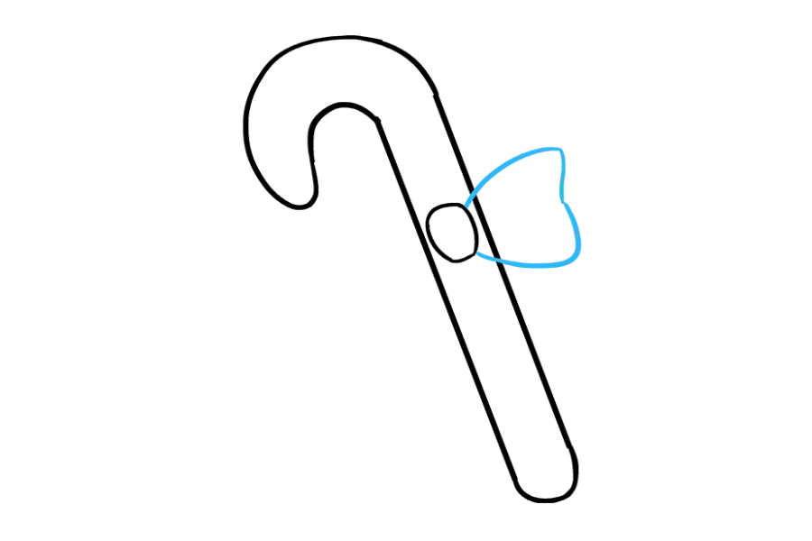 步骤4：用弯曲的长线画弓的一侧。从结向外延伸线条，并使其弯曲，使其具有两个凸角，然后再次连接到结。