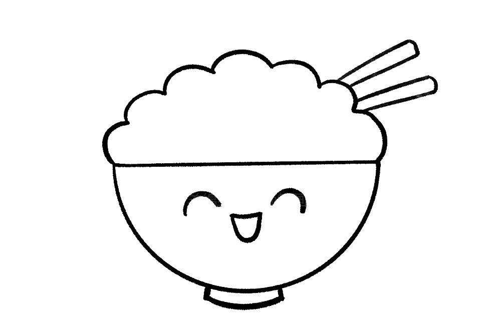 步骤6：米饭的右侧简单画一下筷子，注意有遮挡关系哦。