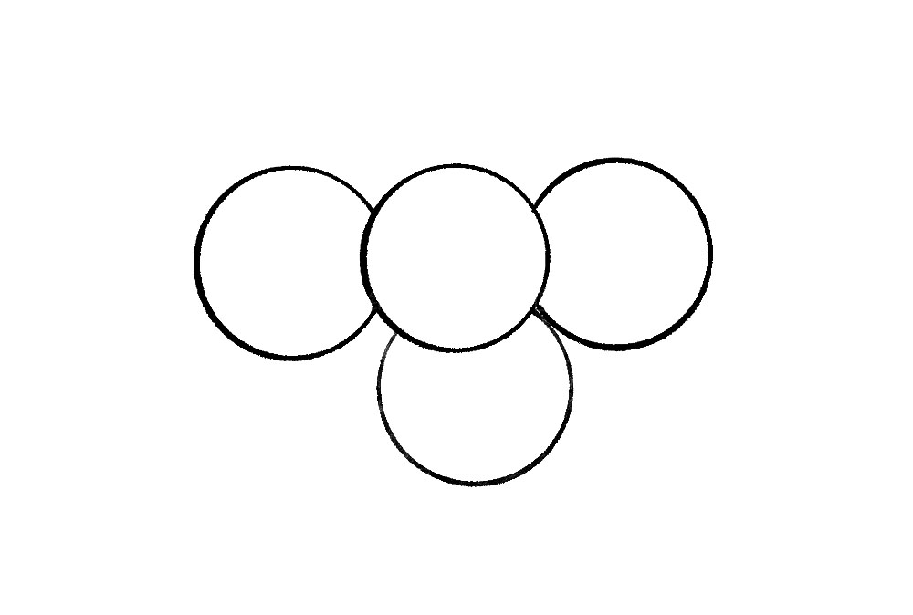 步骤3：继续画下方的圆，注意有前后遮挡关系哦。