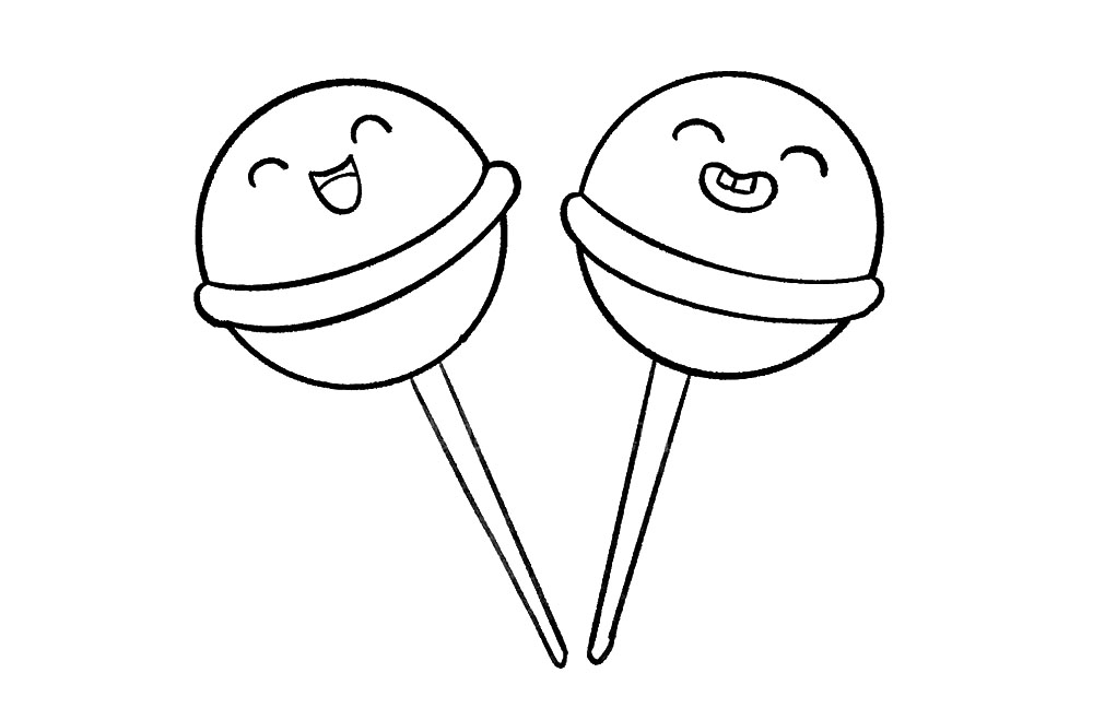 步骤6：糖果下面画上小棒，棒棒糖就画好啦。