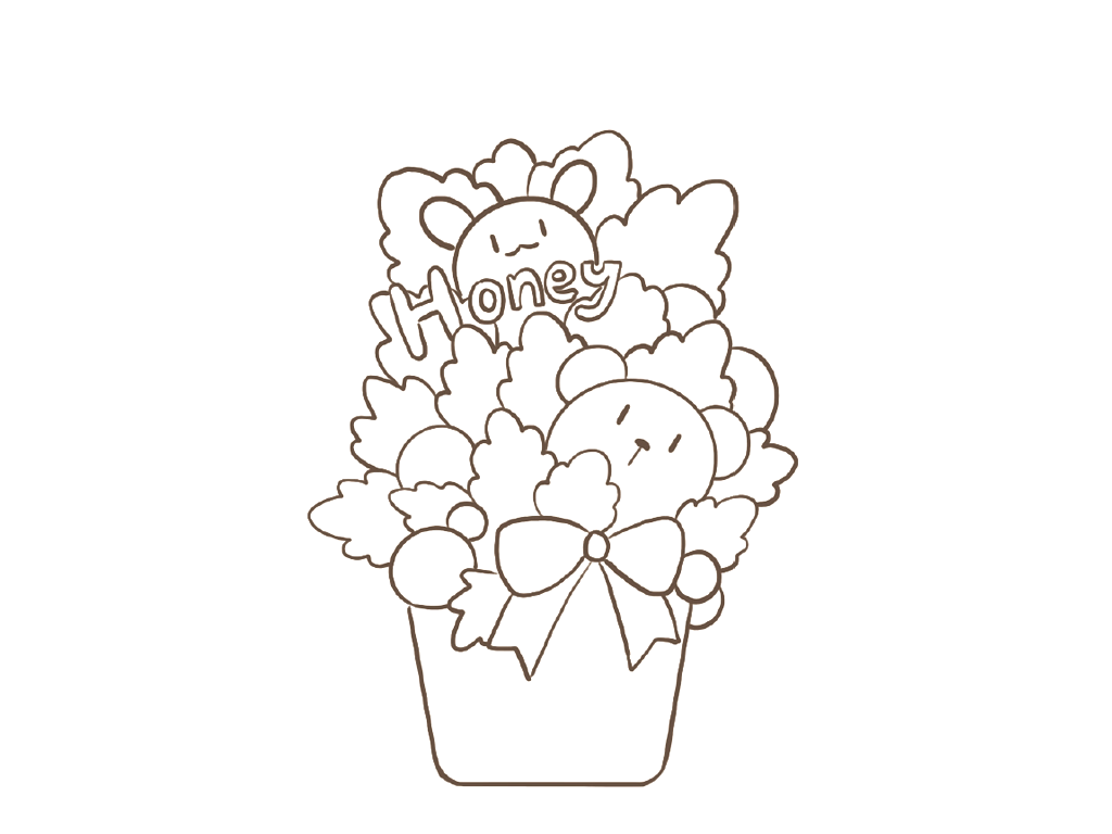 步骤4：画出小兔脑袋，在上方添加叶子图案。