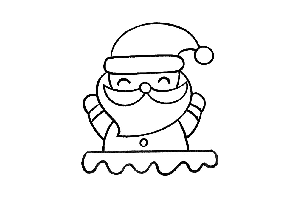 步骤8：一条横线加一条波浪线画出烟囱上的积雪