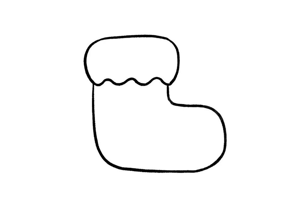 步骤3：一端用弧线相连，袜筒部分就画好了。