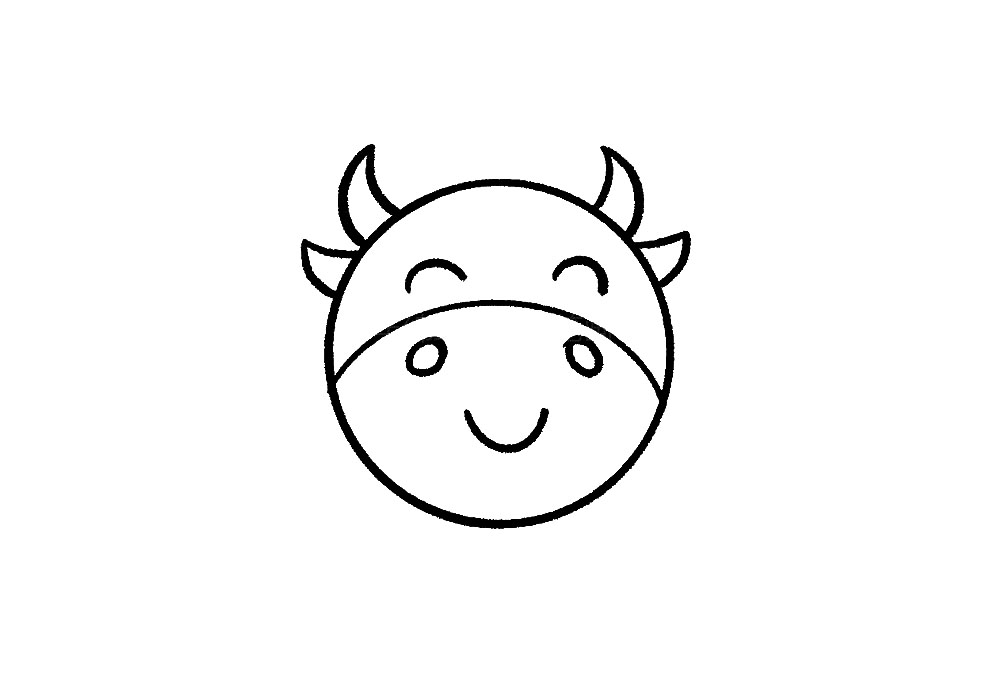 步骤3：画犄角和耳朵，小牛就画好了。