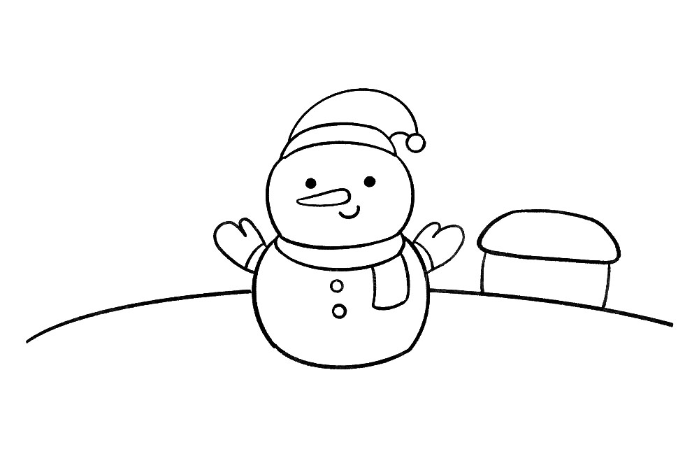 步骤6：接着，画出地面和远处温暖的小屋