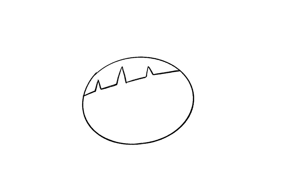 步骤2：在椭圆里用曲折线简单画一下刘海