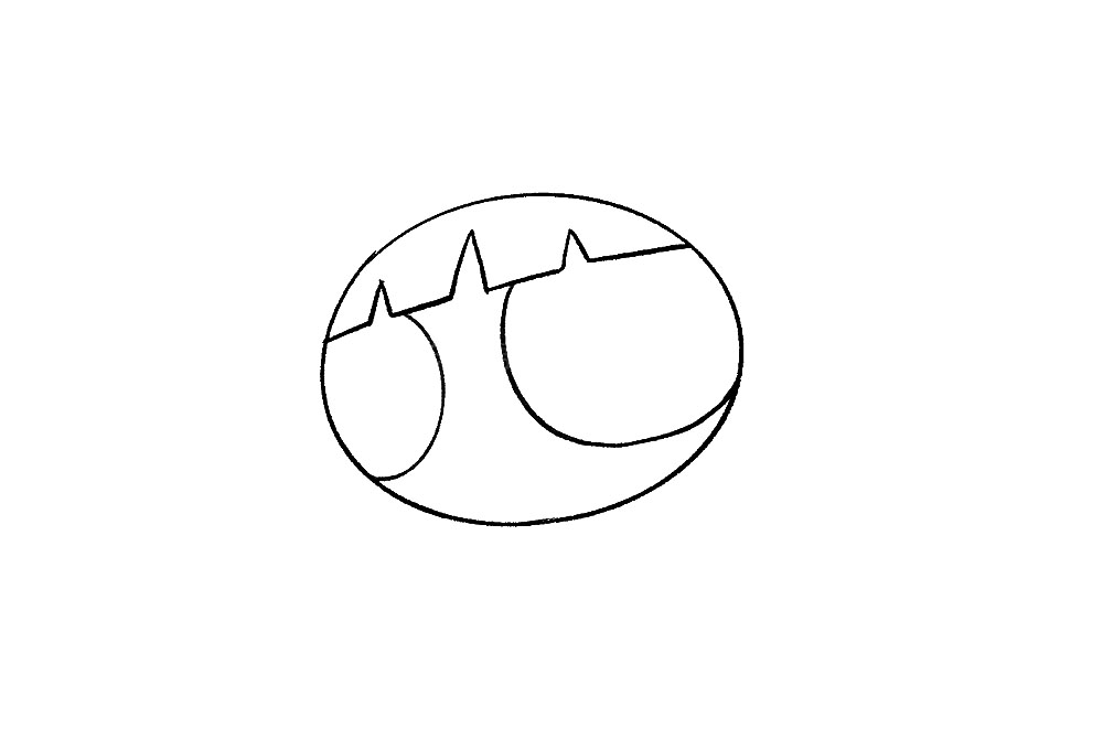 步骤3：然后，在刘海下面用弧线画出眼睛轮廓