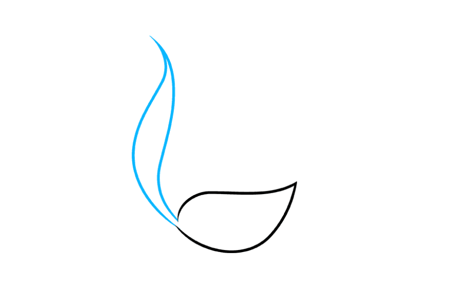 步骤2：从第一长度的底部开始，延伸另一对曲线。绘制更长，更窄的萼片，使线条在一个尖点处汇合。