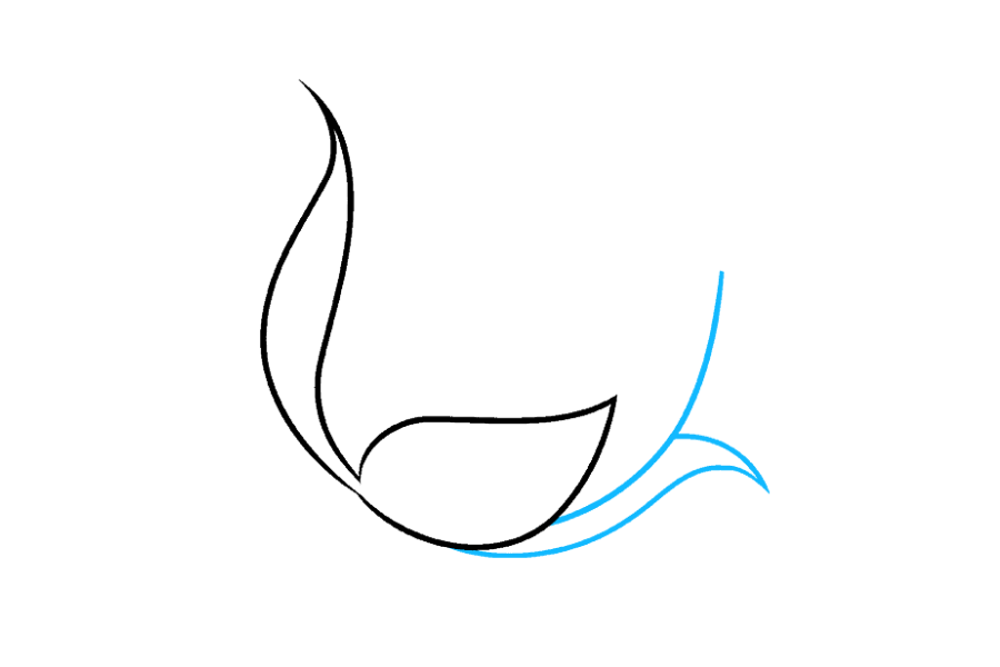 步骤3：从第一个萼片的侧面延伸一条曲线，勾勒出玫瑰花蕾的侧面。然后，延伸两条曲线-一个从第一个萼片开始，另一个从芽开始-并使它们在一个尖点处相遇以形成另一个萼片。