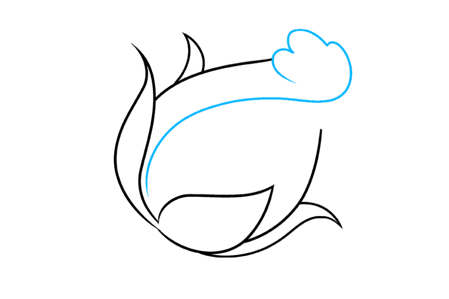 步骤5：在芽的中心向下绘制一条细长的“ S”形曲线。在“ S”的顶部，绘制一系列“ U”形的线，以在玫瑰花蕾的顶端形成一个松散的螺旋。