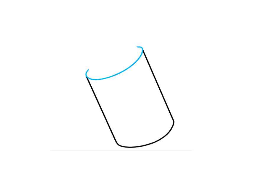 步骤2：画一条“ C”形线以连接顶部的线。这形成了管的开口。