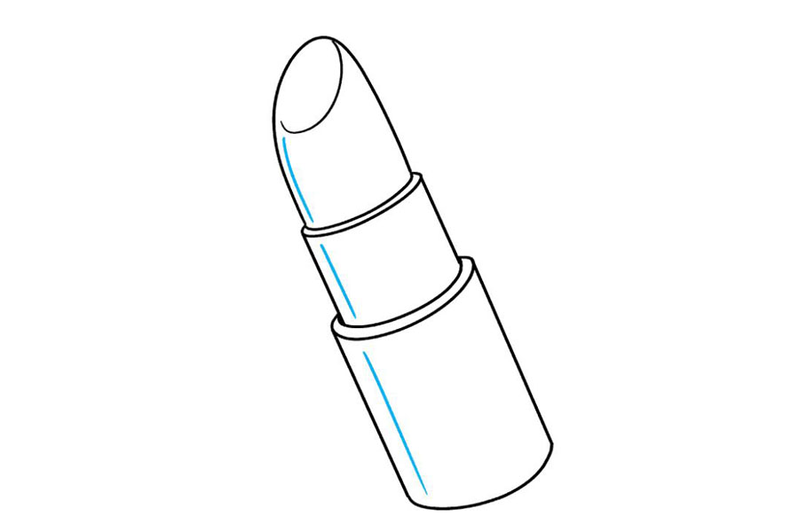 步骤9：在口红的一侧向下绘制一条曲线，在管的一侧向下绘制一条直线。