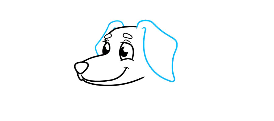 步骤4：用加倍弯曲的长长的曲线画自己的耳朵。