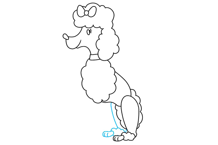 步骤6：画剩下的后腿。大腿使用一条曲线，脚踝周围的毛发使用一系列曲线。然后围住脚和脚趾的形状。