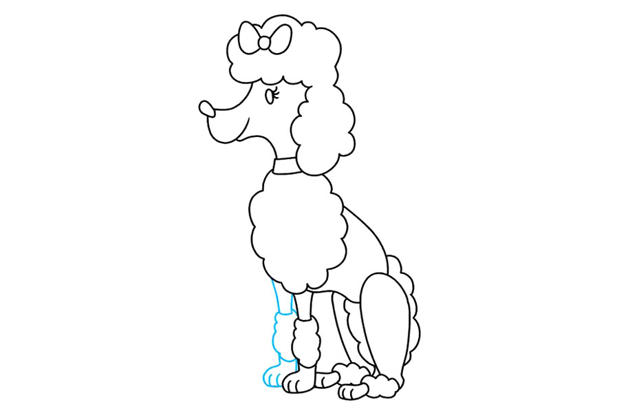 步骤8：绘制剩余的前肢。同样，为大腿延伸两条曲线，然后是云状的皮毛。延长一条线，然后将其自身重新加倍形成爪子。使用短线区分脚趾。