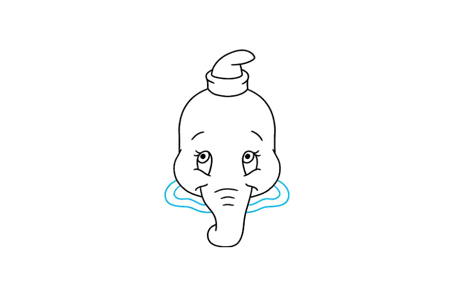 步骤5：画小飞象的衣领或褶边。在脸颊和躯干之间的每一侧绘制两条曲线。