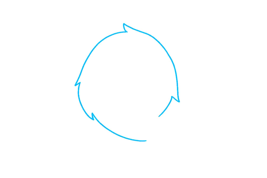 步骤1：使用一系列在锯齿点处相交的长和短曲线围住部分圆形。这概述了博美犬的蓬松，毛茸茸的头和上身。