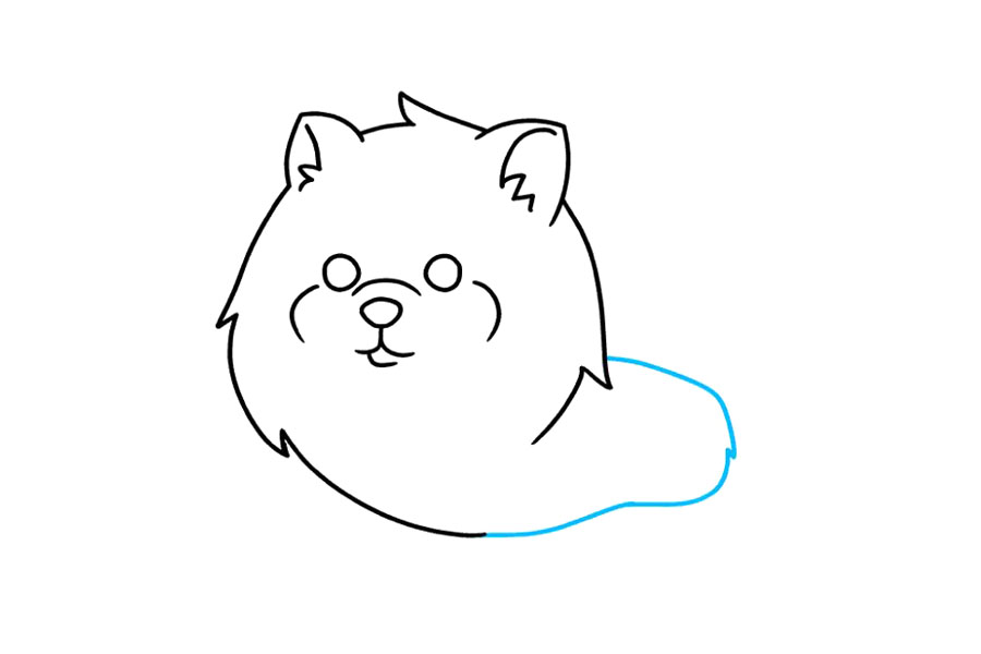 步骤4：画狗的身体。使用一系列的长和短曲线。注意表明毛簇的锯齿状区域。