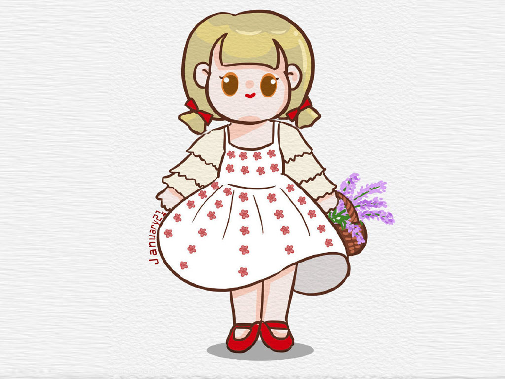 花与少女 漂亮的小女孩简笔插画-图8