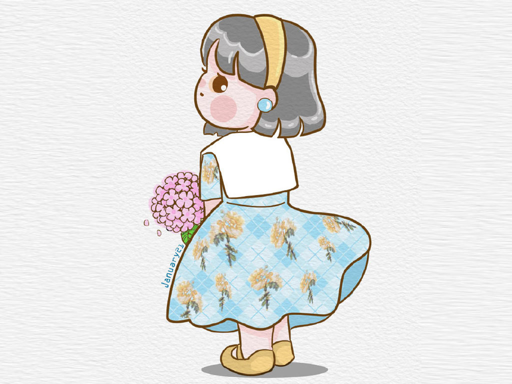 花与少女 漂亮的小女孩简笔插画-图9